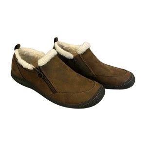 Jsport Womens Elenor Memory Foam Comfort Shoes Brown Leather Zip Flat Hee 7.5